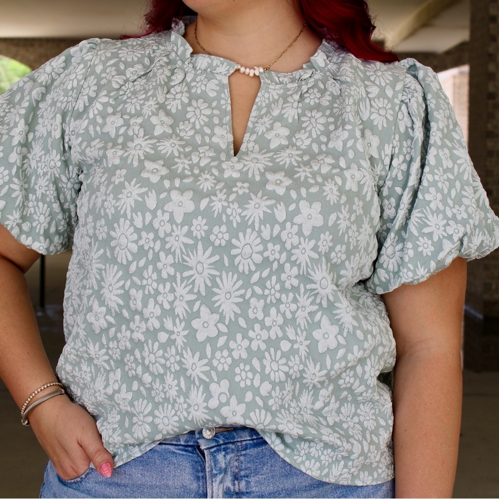 Floral Puff Sleeve Top - Green